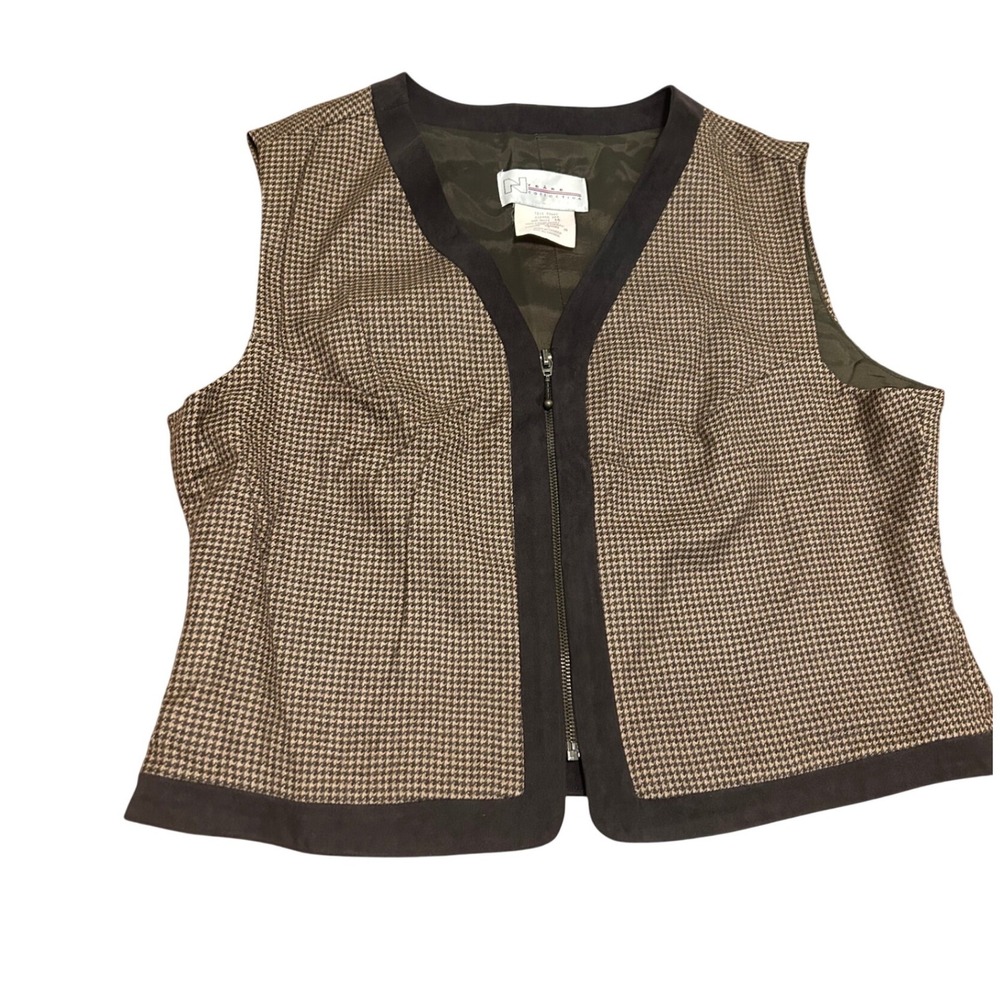 Vintage Nygard ladies lambs wool houndstooth vest zip boho folk heritage preppy - Picture 1 of 8
